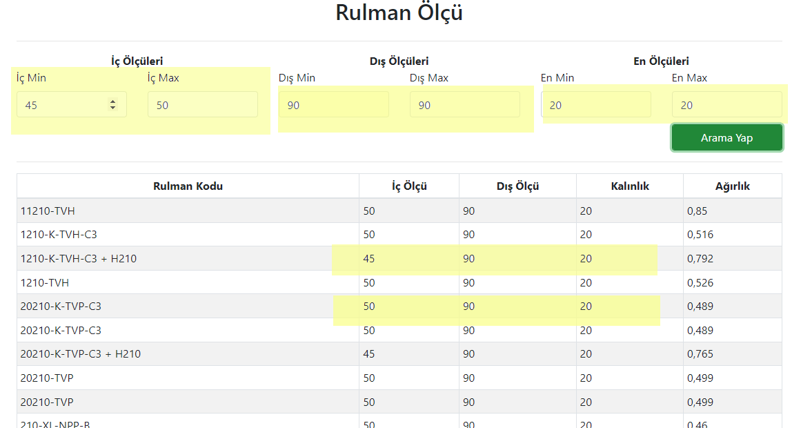 Ölçü İle Arama